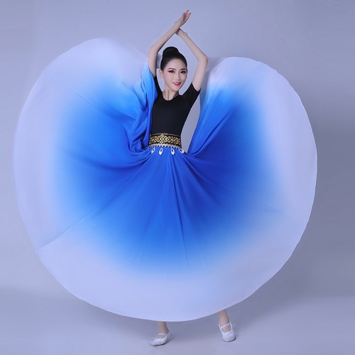 Rainbow blue white black gradient Flamenco Dance Skirts for Women Girls Big Swing Spanish Bull Xinjiang Dance large Skirts for Woman